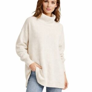 Free People Oversized Pullover Sweater XS Mock Turtleneck Cream Cozy Knit Boho